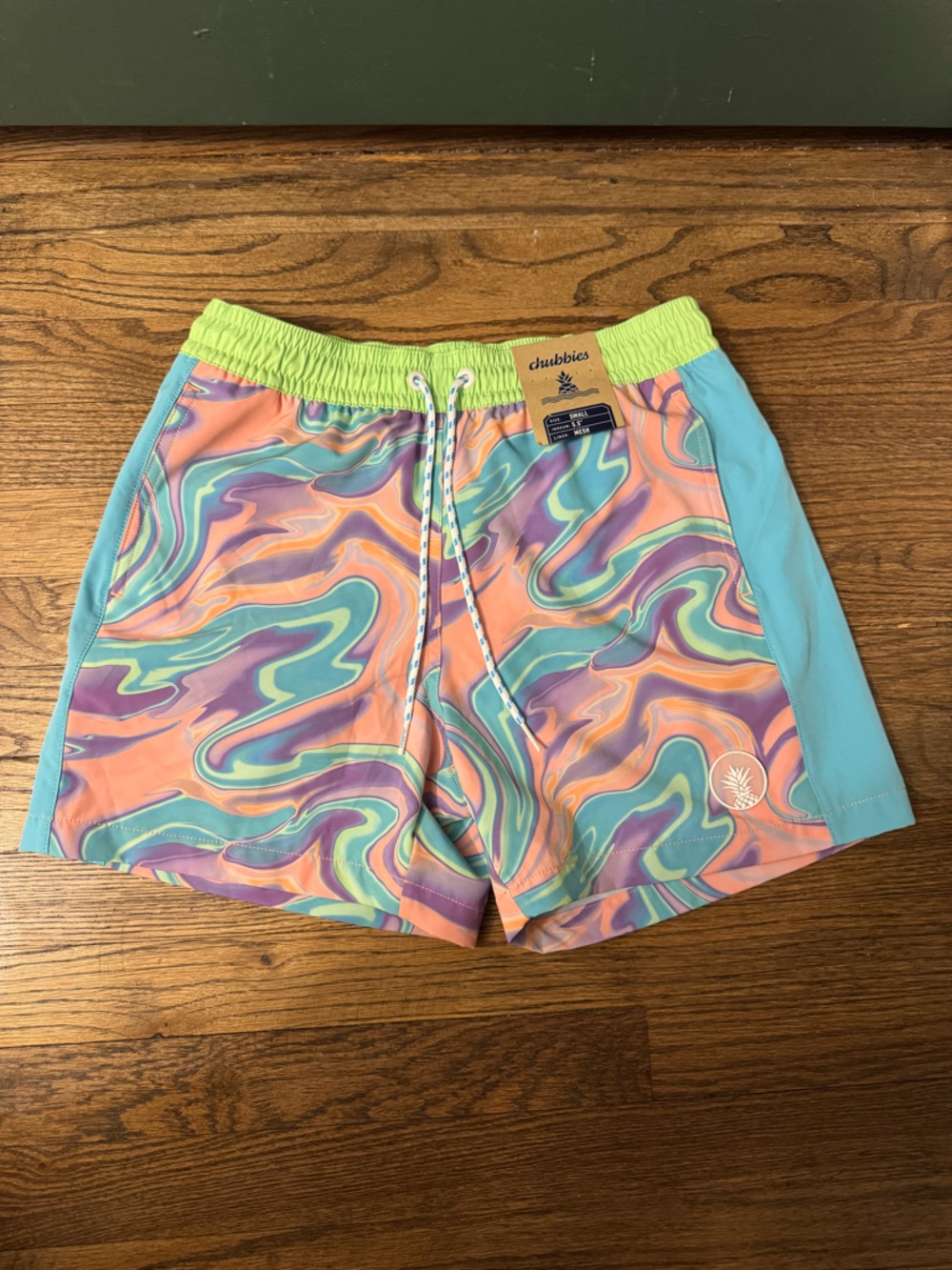 chubbies neon lime multicolor swim shorts